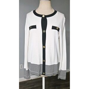 Anne Klein Women's Black & Ivory Long-sleeve Knit Button Front Cardigan Size XS